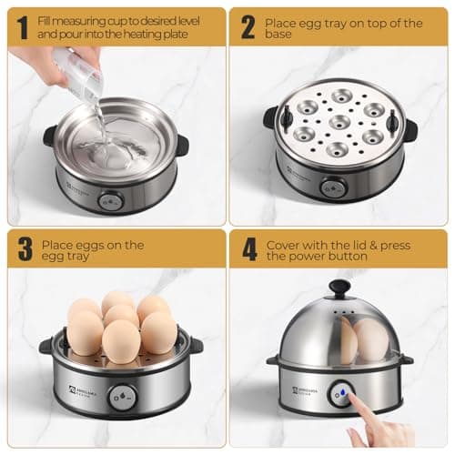 Annie & Mia Design Electric Egg Cooker, All Stainless Steel 7 Egg Capacity egg boiler, 360W, Hard, Medium, Soft Boiled Egg Poacher, egg steamer, Multi-function, Auto Shut-Off Function, BPA-free 5