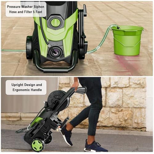 Pressure Power Washer 4500PSI with 4 Quick Connect Nozzles,Inlet Hose & Filter, Foam Cannon for Cars/Fences/Driveways/Patios/Home Cleaning(Green) 6
