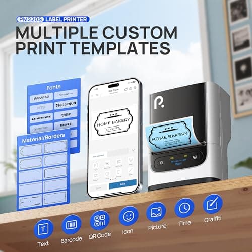 POLONO PM220S Label Maker Machine with Tape, 2 Inch Bluetooth Thermal Label Printer, Portable Sticker Printer for School, Office, Home, Business, Label Maker with 2'' x1.18'' Labels, White 5