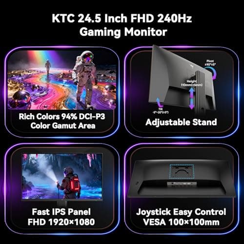 KTC 24.5 Inch 240Hz Gaming Monitor, FHD 1080p Fast IPS Computer Monitor, 1ms with Adaptive-Sync, HDR400, HDMI x2, DPx1, VESA Mount, Tilt/Pivot/Height Adjustment, H25T7-3 9