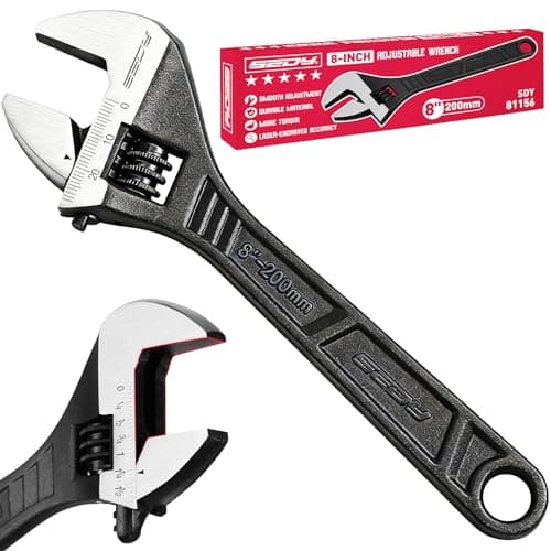 SEDY 8-Inch Adjustable Wrench, Black Oxide Finish Wide Jaw Spanner with Inch/Metric Scale, Premium Drop Forged Steel for Automotive Plumbing and Household Repairs
