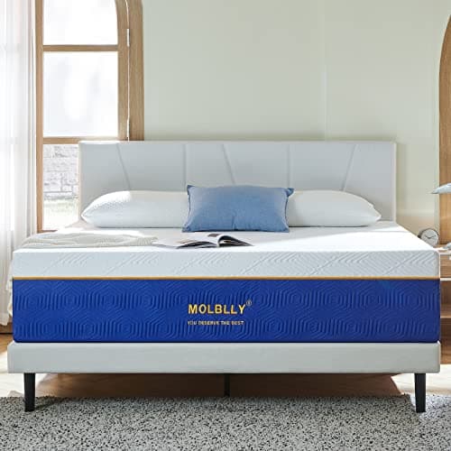 Molblly Queen Mattress, 10 Inch Cooling-Gel Memory Foam Mattress Bed in a Box,Cool Queen Bed Supportive & Pressure Relief with Breathable Soft Fabric Cover,Premium 7