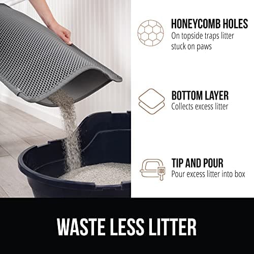 GORILLA GRIP Honeycomb Cat Mat, Traps Litter, Two Layer Trapping Kitty Mats, Less Waste, Soft On Paws, Indoor Box Supplies and Essentials, Feeding Trap, Water Resistant, 24x15 Slate Gray 5