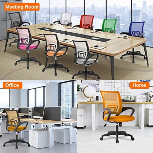BestOffice | Ergonomic Office Chair | Mid-Back Swivel Desk Chair | Breathable Backrest & Lumbar Support | Adjustable Height | Sponge Seat | Rolling Wheels | Orange | for Adults & Women 9