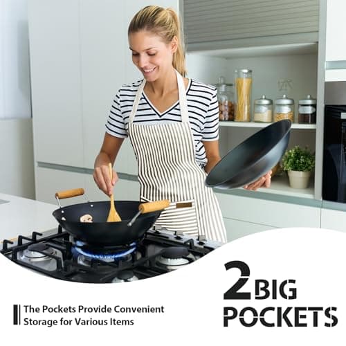 VALOME 2 Pack Kitchen Aprons, Apron for Cooking with 2 Pockets, Unisex Adjustable Neck Strap Chef Aprons for Men Women (BLACK & BROWN) 5