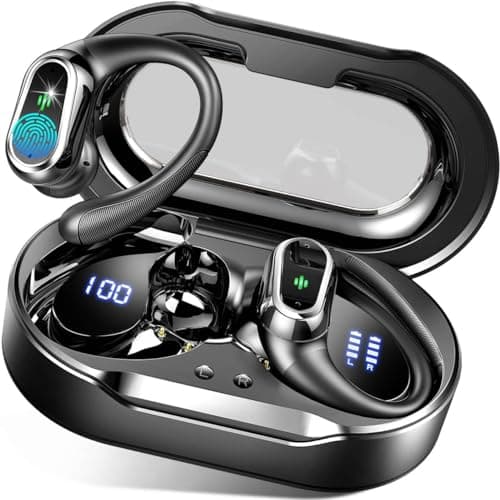 Wireless Earbuds, 2025 Bluetooth 5.4 Headphones Sport, 50Hrs HiFi Stereo Deep Bass Over-Ear buds with ENC Noise Cancelling Mic, IP7 Waterproof & LED Display Earphones with Earhooks for Workout/Running