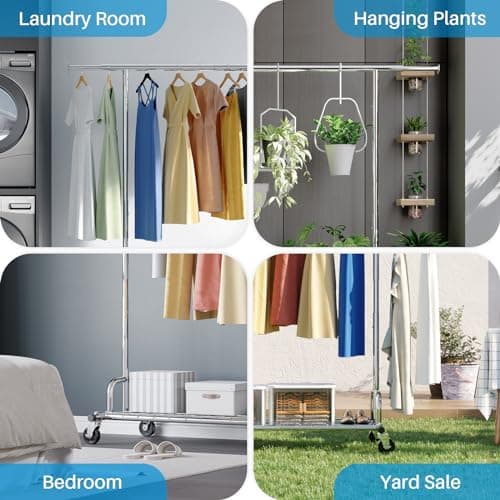 HOKEEPER Clothing Garment Rack Capacity 525LBS Clothing Racks on Wheels Rolling Clothes Rack for Hanging Clothes Heavy Duty Collapsible Commercial 9