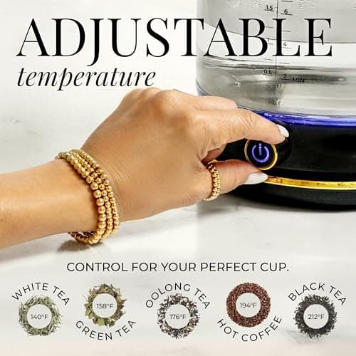 Glass Electric Kettle No Plastic, Stainless Steel, Auto Shut Off and Keep Warm Function - Black and Gold Tea Kettle with Temperature Control – 1500W Fast Hot Water Boiler for Coffee and Tea 5