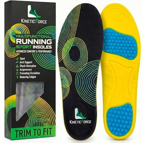 KineticForce Sport Arch Support Inserts for Men and Women - Trimmable Running Insoles - Gel Insoles for Men and Women for Foot Pain(Women's 6-10)