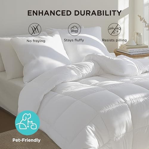 Bedsure Comforter Duvet Insert - Quilted Comforters Queen Size, All Season Duvet, GentleSoft Down Alternative Bedding, with 8 Tabs, Gifts for Women/Men, White, Queen 88 x 88 Inches 7