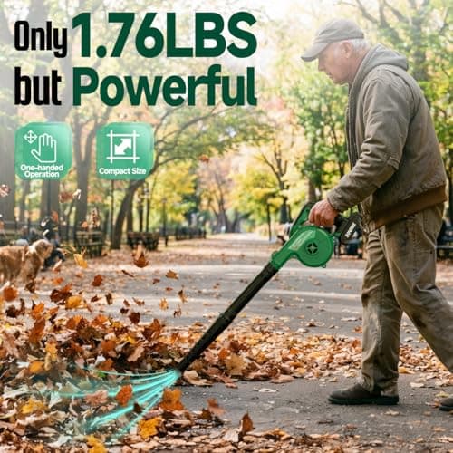K I M O. Cordless Leaf Blower Vacuum Combo 4 in 1, 3 Nozzles &3 Modes for Inflation & Deflation, Extended Tube & Variable Speed, 20000RPM 150MPH, 2x2000mAh Battery Powered Leaf Blowers for Lawn Care 6
