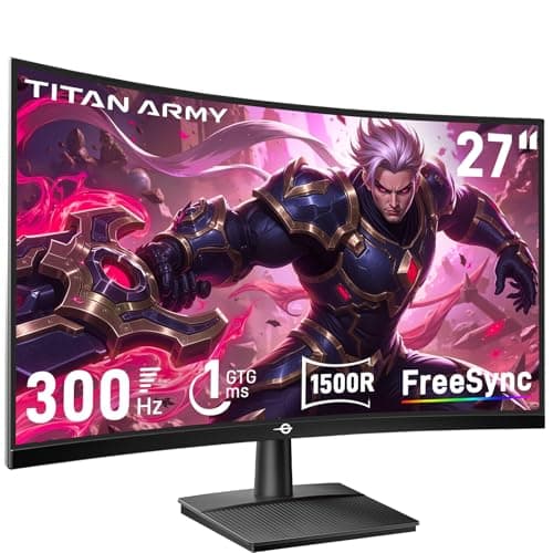 TITAN ARMY 27-inch Curved Gaming Monitor, 300Hz 280Hz 240Hz, 1ms MPRT Full HD 1500R Fast VA Screen, FreeSync Premium (1920x1080), HDR10, VESA 100x100, HDMI 2.0 & DisplayPort 1.4, C27A1H