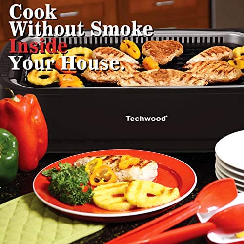 Indoor Grill, Techwood 1500W Smokeless Electric Grill with Tempered Glass Lid, Compact & Portable Non-Stick BBQ Grill with 6-Level Control, Dishwasher Safe, Black 5