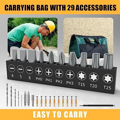 INSPIRITECH 20V Cordless Drill, Power Drill Set with 2 Batteries and Charger,3/8-Inch Chuck Electric Drill Kit with 24-Torque Setting, Drill Driver Bits and Tool Bag Included… 8