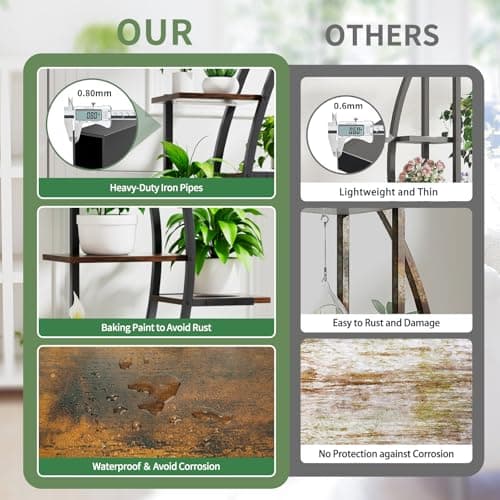 MJOMKN 62“ Plant Stand Indoor with Grow Lights - 7 Tiered Tall Metal Plant Shelf - Corner Wooden Plant Stand for Indoor Plants Multiple, Large S-Shape Flower Rack Holder for Living Room, Garden, Patio Decor 7