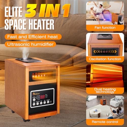 Dr Infrared Heater DR-998, 1500W, Space Heater with Humidifier, Oscillation Fan & Remote Control (Cherry) 2