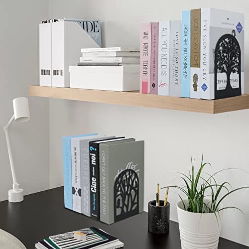 EOOUT Bookends for Shelves Decorative, 5 Pairs of Tree Bookends Supports, Black Metal Book Stoppers for Heavy Books, Heavy Duty Book Ends for Home Office School. 5