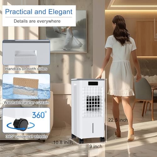 Portable Air Conditioners, Fast Cooling Evaporative Air Cooler, Portable AC for Room w/Lock, 4 Mode/3 Speed/Timer, 1.5 Gal Swamp Cooler with Remote, Windowless Air Conditioner for Bedroom Garage 9