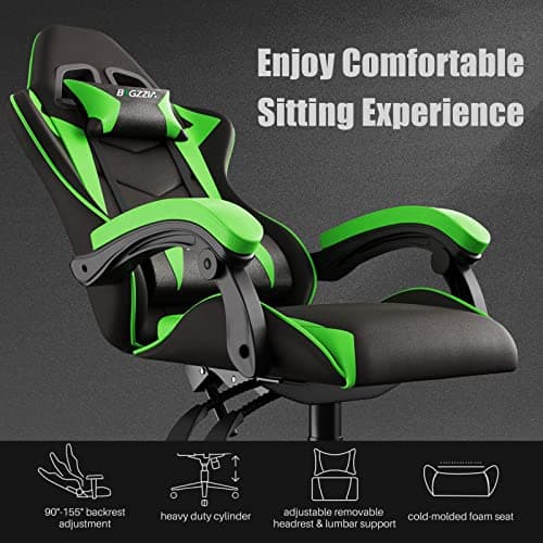Racingreat Gaming Chair High Back, Ergonomic Computer Gamer Chair with Headrest and Lumbar Support, Racing Style Reclining Game Chair for Adults, Kids (Green-Black) 7