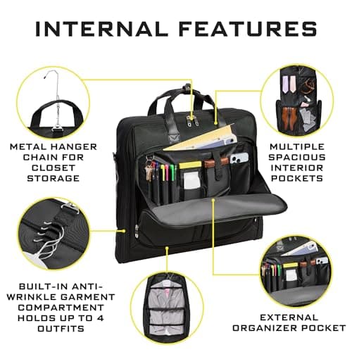 ZEGUR Premium Suit Garment Bag Carry On - Hangs 4 Suits - Travel & Business with Shoulder Strap and Laptop Compartment 7
