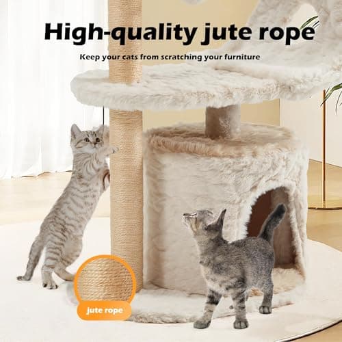 Modern Cute Cat Tree for Indoor Cats, 31-Inch 3-Tier Small Cat Tower with Scratching Posts, Soft White Plush Sailboat Perch & Lookout, Cute Cat Furniture for Kittens and Small Cats 5