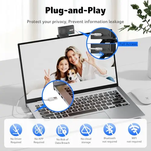 acer 4K Webcam for PC/Mac with All-Metal Unibody Sculpted, Sony 1/2" Sensor, PDAF, 2 Noise Reduction Mics, Privacy Cover, Lightweight, Fast Cooling, Streaming Camera for Live Meeting Commerce Gaming 5