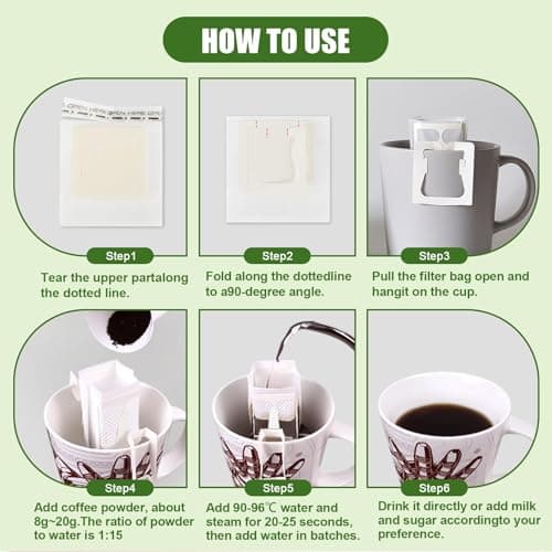 CARGEN 100Pcs Portable Coffee Filter Paper Bag - Hanging Ear Drip Coffee Bags Single Serve Disposable Pour Over Filter Bag for Camping, Backpacking, Travel, Office, Home, Outdoor and on the go 5