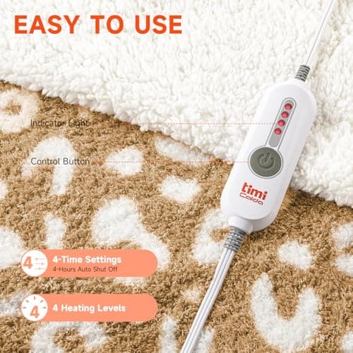 TiMiCalda Leopard Heated Throw Blanket - Soft Knitted Sherpa Electric Blanket with 4 Heat Levels 4 Hours Auto-Off, Electric Throw with Overheating Protection, Warm Gifts, 50"x60" 6