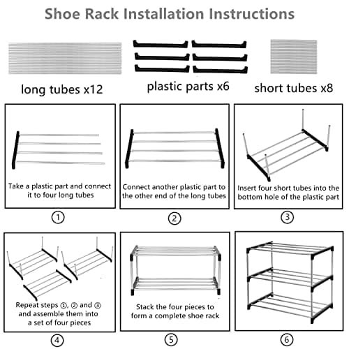 Jucaifu Stackable Small Shoe Rack, Entryway, Hallway and Closet Space Saving Storage and Organization (3-Tier, Black) 6