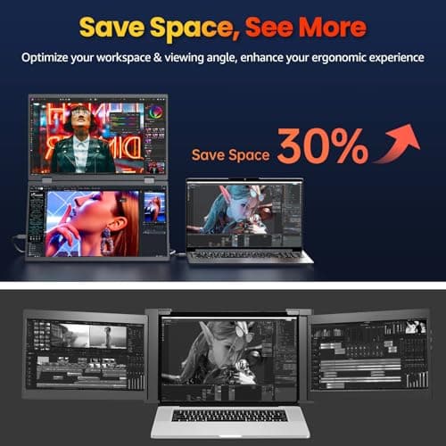 VisionOwl Stacked Portable Monitor 15.6inch Dual Screen 1080P 120% sRGB ΔE<2 Foldable Travel Display USB-C HDMI Triple Extra Monitor with Kickstand Speaker VESA Mountable for Laptop PC Mac Windows 4