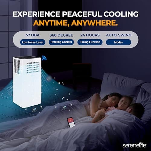 SereneLife Small Air Conditioner Portable 10,000 BTU with Built-in Dehumidifier - Portable AC unit for rooms up to 450 sq ft - WiFi app + Remote Control, Window Mount Exhaust Kit 5