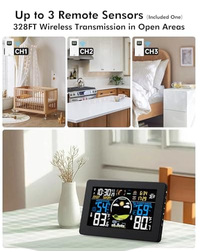 Zivron Weather Station Wireless Indoor Outdoor, Home Weather Station with Weather Forecast, Temperature, Humidity, Atomic Clock 5