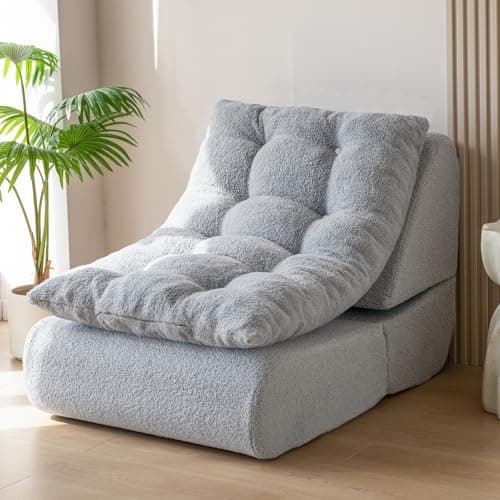 MAXYOYO Folding Sofa Bed, Convertible Chair Bed, Boucle Floor Sofa with Back Support, Portable Fold Out Sofa Couch Comfy Sleeper Bed for Living Room, Grey