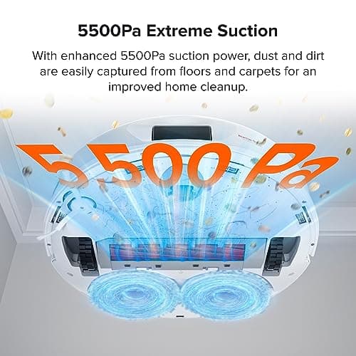 roborock Q Revo Robot Vacuum and Mop, Auto-Drying, Auto Mop Washing, Dual Spinning Mops, Auto Mop Lifting, Self-Refilling, Self-Emptying, Reactive Tech Obstacle Avoidance, 5500Pa Suction, White 5