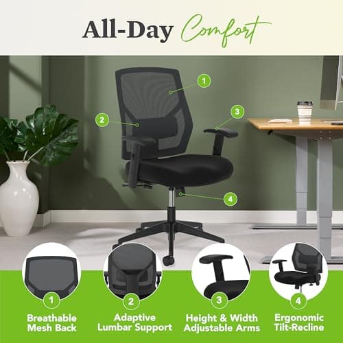 HON Crio Ergonomic Office Chair, High Back Task Chair with Adjustable Arms, Lumbar Support, 360 Swivel, Center-Tilt Recline, for Desks, Computers, Home Office, Black 5