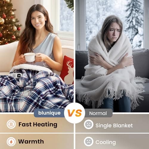 blunique Heated Blanket Electric Throw-50''x60''Ultra Soft Cozy Plaid Flannel Fast Heating Electric Blanket with 10 Heat Levels & 10 Hours Auto Off, ETL Certified, Keep Warm in Home Office (Tartan) 6