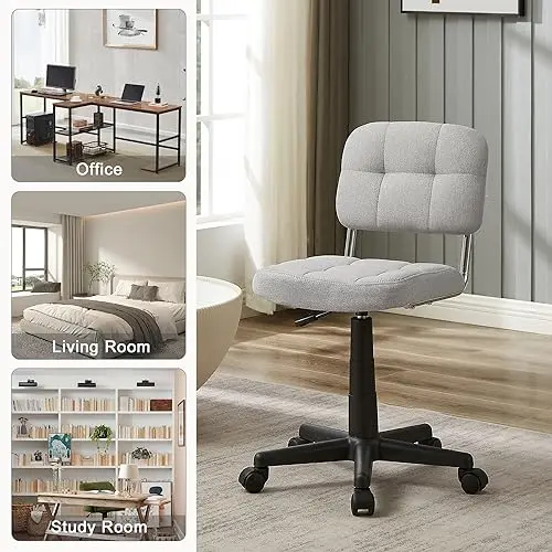 VECELO Modern Armless Home Office Desk Chair, 360°Rolling Swivel Adjustable Height for Make Up/Bed Room/Small Space, Linen Fabric 7