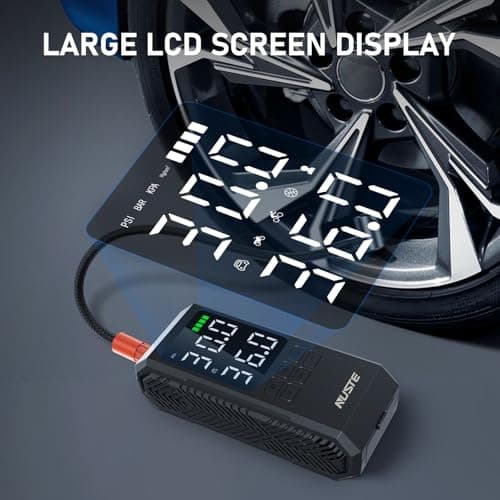 NUSTE Tire Inflator Portable Air Compressor, Air Pump for Car Tires with Digital Pressure Gauge, 150PSI Rechargeable Battery, LED Light, Cordless Bike Tire Pump for Car, Motorcycle, Bicycle 4