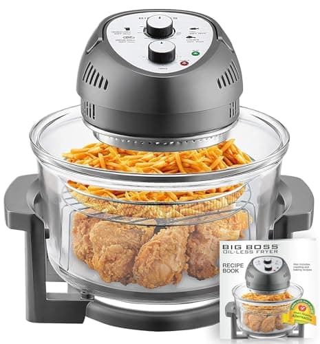 Big Boss Air Fryer Oil Less Air Fryer Super Sized 16 Quart 1300W Large Air Fryer Oven, Infrared Convection Healthy Meal Electric Cooker Operation with Timer, Dishwasher Safe & 50+ Recipe Book-Graphite