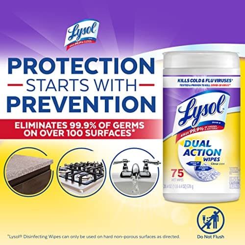 Lysol Dual Action Disinfectant Wipes, Multi-Surface Antibacterial Scrubbing Wipes, For Disinfecting and Cleaning, Citrus Scent, 75ct 5
