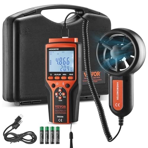 VEVOR Split Handheld Anemometer, 14-140, Digital Wind Speed CFM Meter Gauge with LED Backlight Screen, Measures Wind Velocity Temperature Air Flow, for Sailing Surfing Flying HVAC