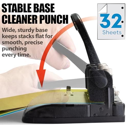 Officemate Adjustable 3-Hole Punch, Medium Duty, 32-Sheet Capacity, Adjustable Paper Guide, Ergonomic Handles & Easy Clean Chip Tray, Black (90078) 5
