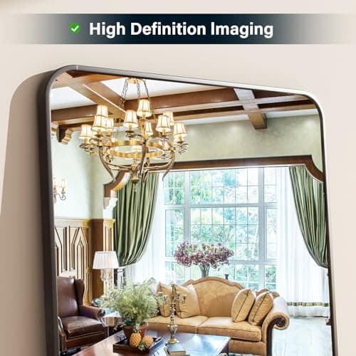 64"x21" Full Length Mirror, Full Body Rounded Corner Rectangle Mirrors with Stand, Standing or Leaning Metal Framed Floor Mirror, Wall Mounted Mirrors Hang Horizontally or Vertically, Black 5