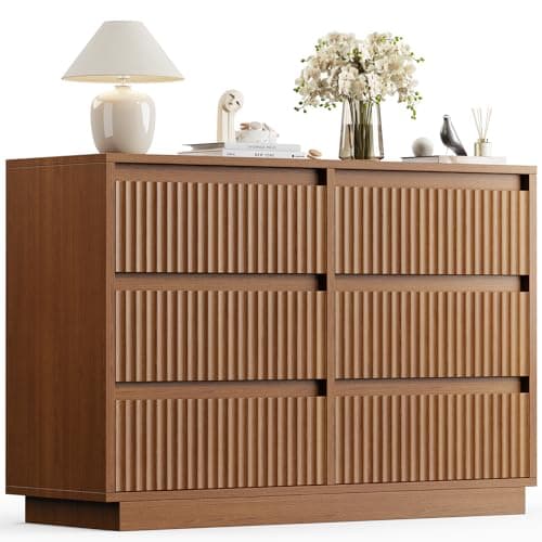 KOLIGEY 6 Drawer Dresser for Bedroom, Mid Century Modern Chest of Drawers, Deep Drawer with Sliding Track Dresser Organizer Storage for Bedroom, Living Room, Hallway