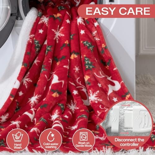 Electric Blanket Heated Throw, Soft Flannel Christmas Heated Blanket with 8 Hours Auto Off & 8 Fast Heating Levels Machine Washable Sherpa Heating Blanket with Overheating Protection Gift for Women 8
