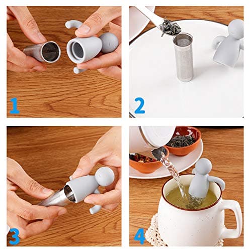 Leden Tea Infuser for Loose Leaf Tea Cute Tea Strainer Ball Stainless Steel Extra Fine Mesh Tea Steeper Filter for Cup Mug Silicone Handle Grey 6
