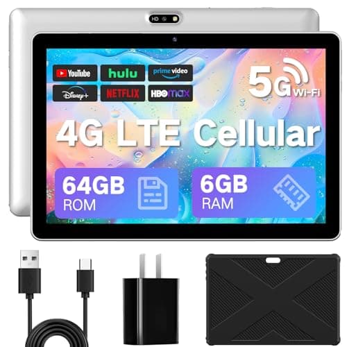 JUNYANG Android 13 Tablet with SIM Card Slot,10.1 Inch Cellular Tablets with Case, 4G LTE Tablet & Phone (Makes Calls), 6GB+64GB, Support 1TB Expand, 5MP+8MP GPS 5G WiFi, Parental Control