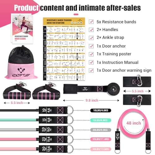 Resistance Bands with Handles for Women, 5 Level Exercise Bands Workout Bands for Physical Therapy, Yoga, Pilates, Door Anchor, Storage Pouch(Colour) 7