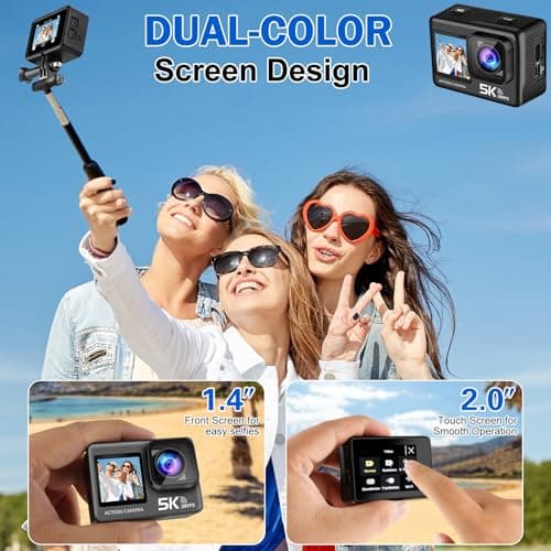 Sixmou SU7 4K 60fps Action Camera with Dual Screen,Remote Control,Image Stabilization, Outdoor Sports Underwater Video Camera for Diving,Skiing,Motorcycle and Bike Helmet Camera 6