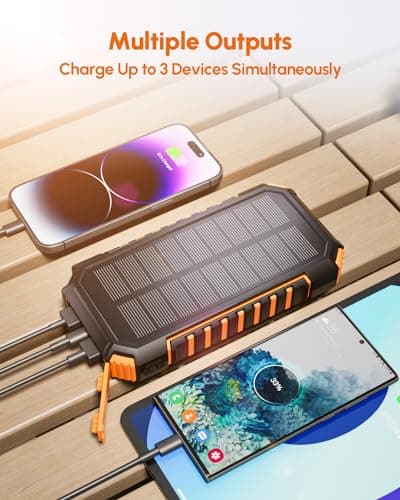 Hiluckey Solar Charger Power Bank 27000mAh 15W Fast Charging Phone Charger 3 Outputs Solar Portable Charger with Flashlight Compatible with iPhone 15 14 13 12 11 Samsung S22 S21 Google iPad 6
